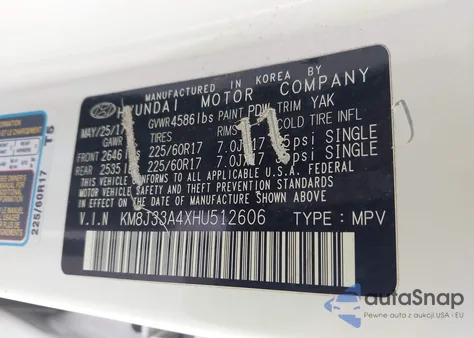 2017 Hyundai Tucson Se Plus from USA, damaged, VIN KM8J33A4XHU512606